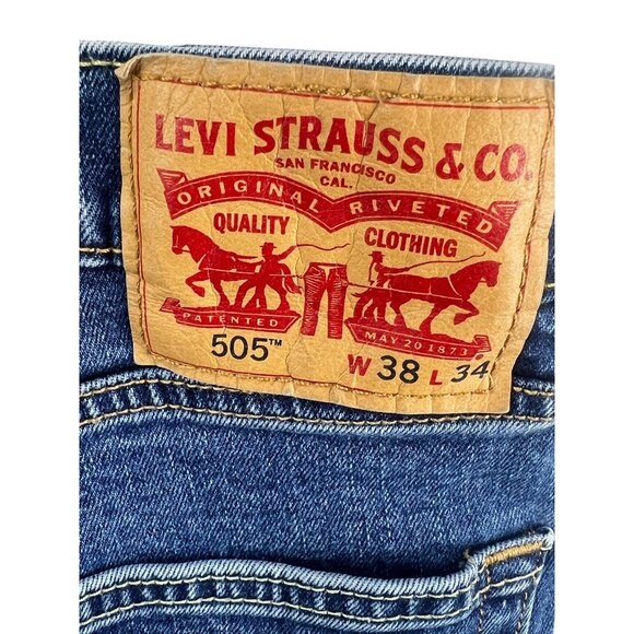 Levis 505 Men's Straight Fit Jeans W38 L34 Blue Denim Casual Streetwear - Picture 2 of 12